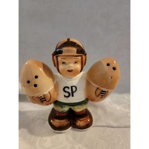 salt pepper shakers rare Nikoniko antique vintage paint football player OOAK